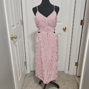 Striped Red And White Button-Down Dress With Sidecut Outs